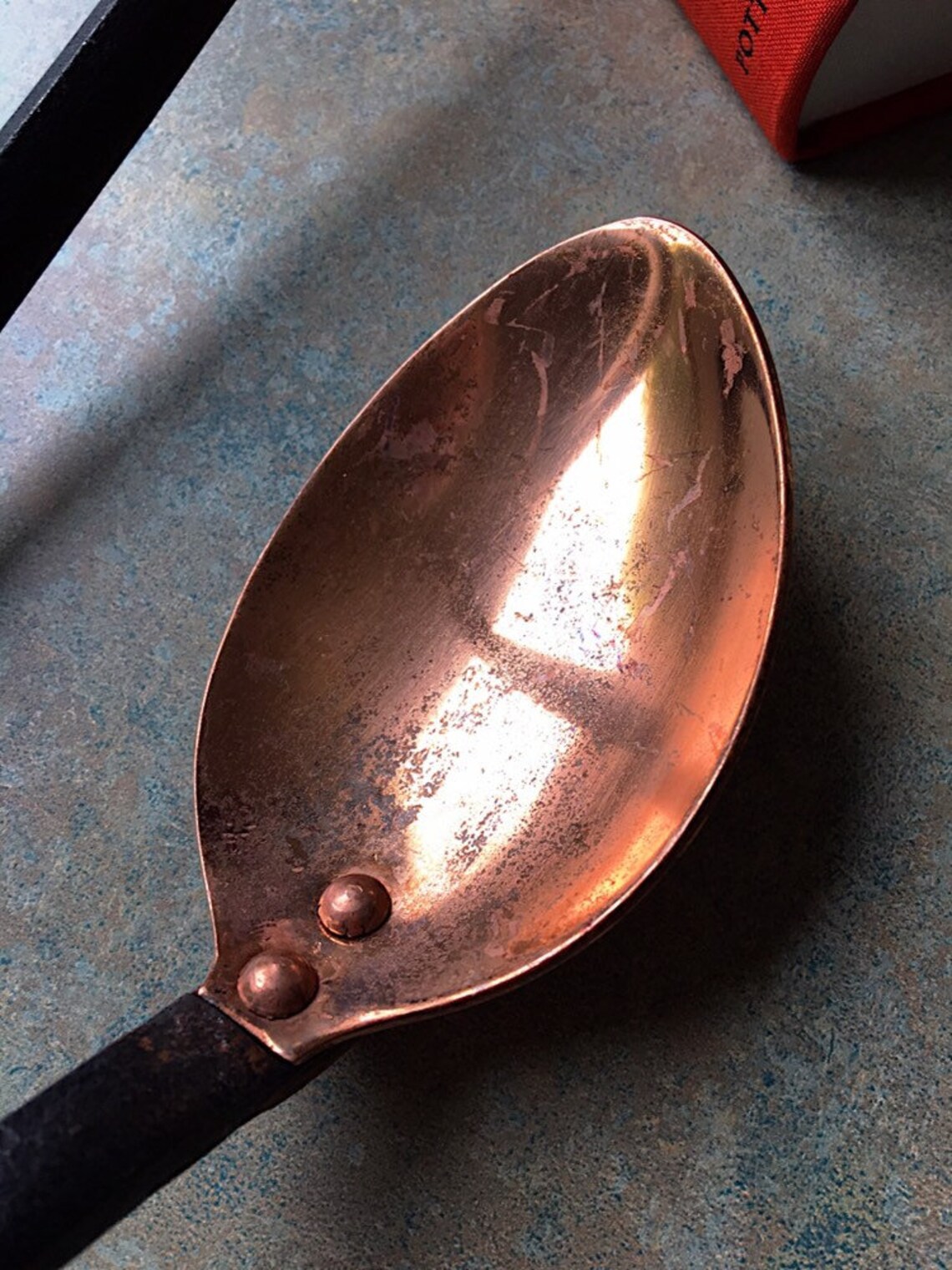 Vintage Copper Serving Spoons hand Iron handles Etsy