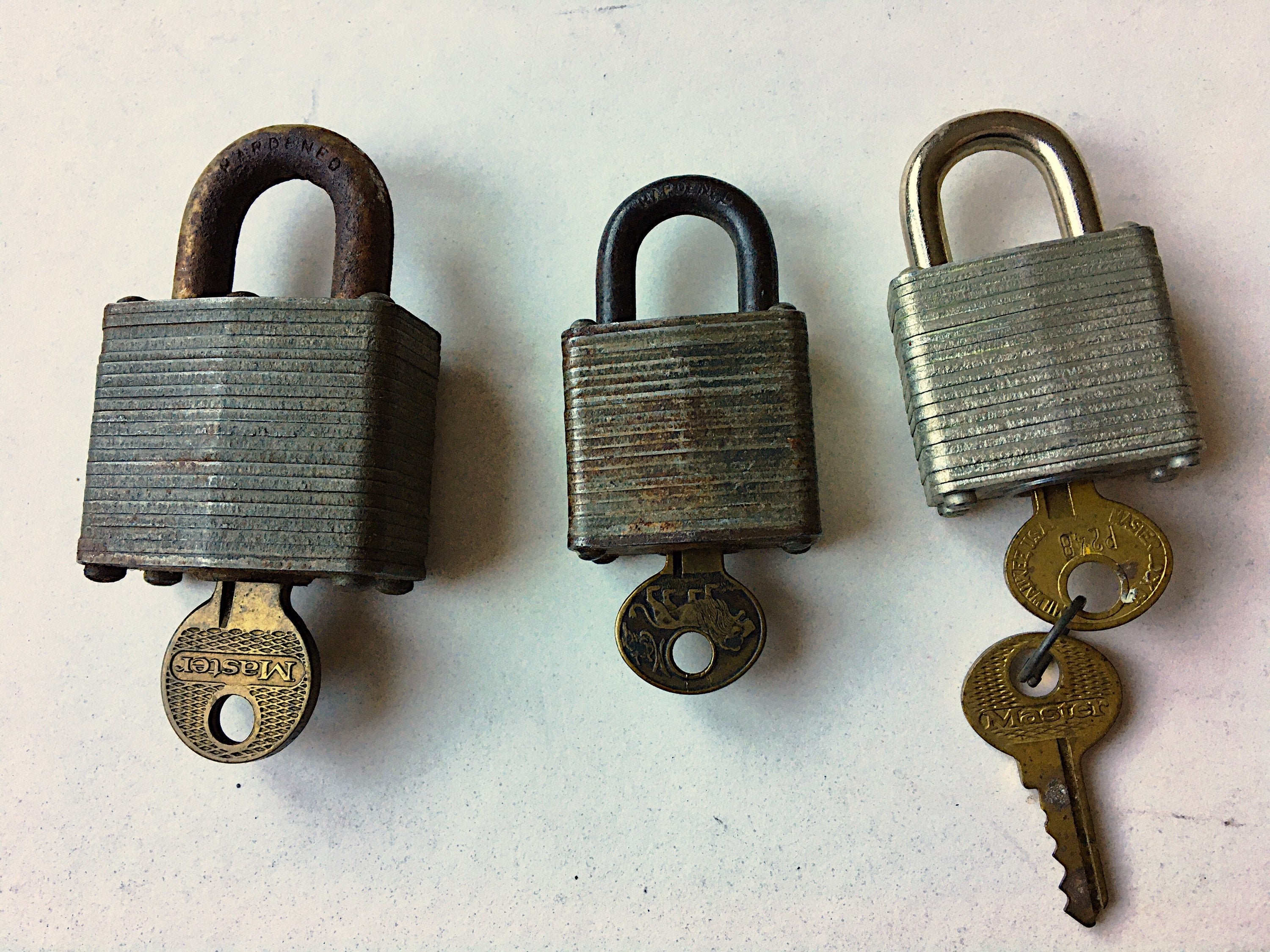 Vintage Master Lock Padlocks, No. 7 Walking Lion Key