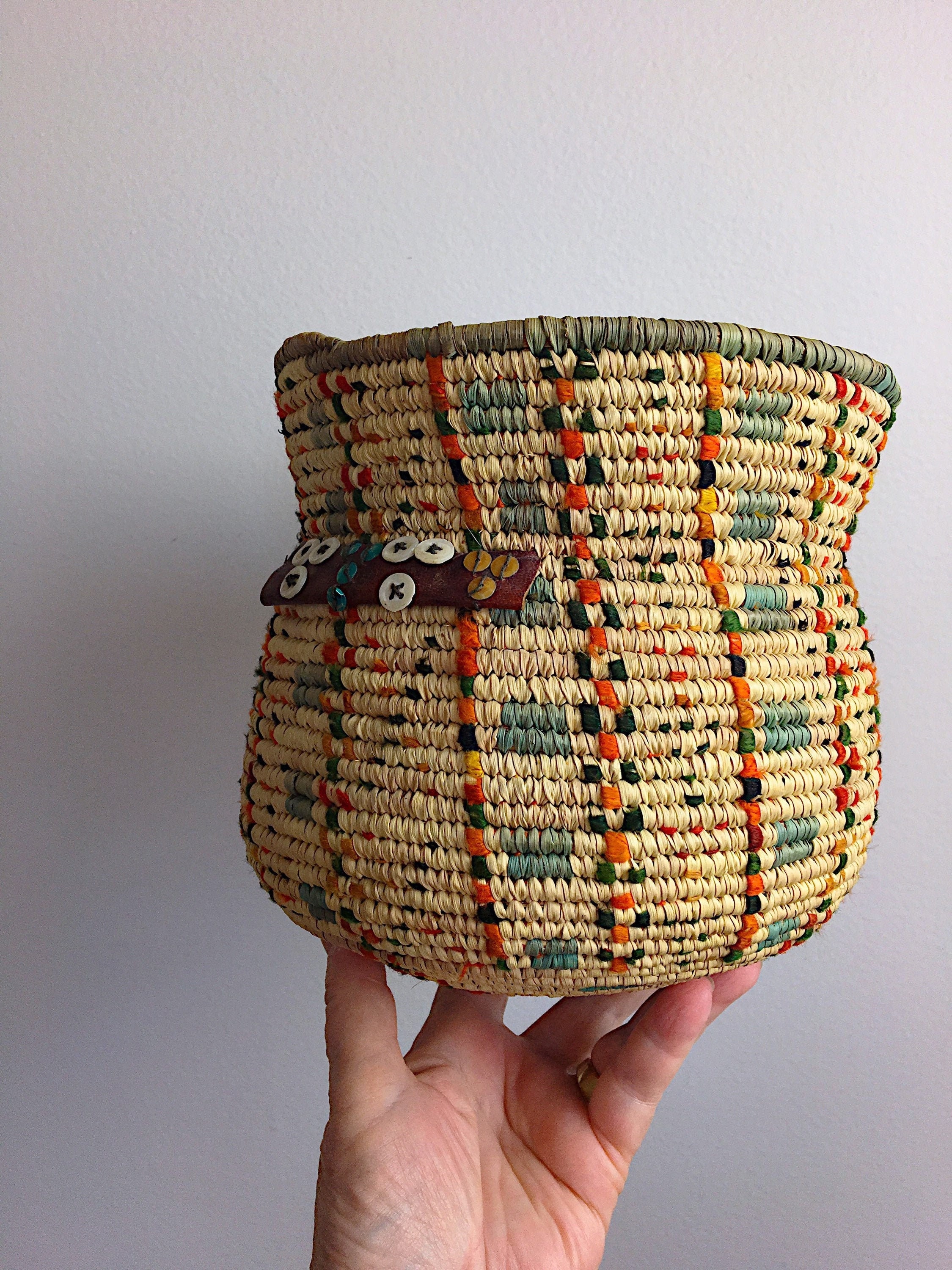 Vintage Coiled Grass Basket, Siwa Oasis, Berber Tribal