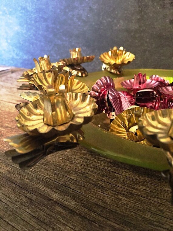 Vintage Christmas Tree Candle Clips, 16 Pink and Gold Embossed