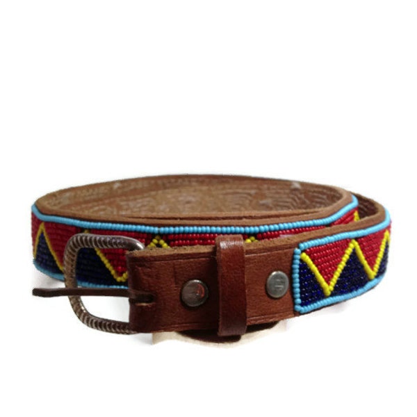 Vintage Hand Beaded Native American Leather Belt