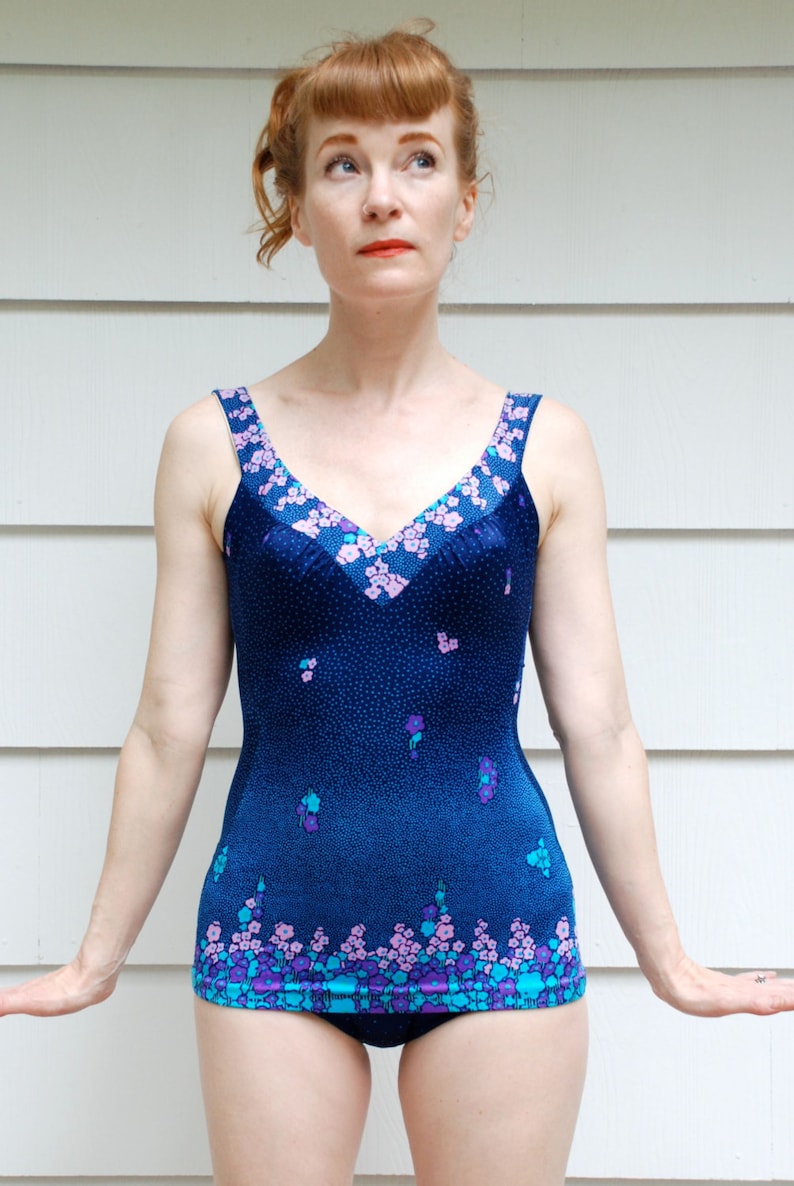 50 off SALE Vintage swim suit. 60s blue pink violet floral Etsy