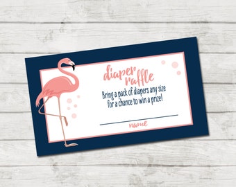 Diaper Raffle Ticket - Let's Flamingle - Baby Shower - Coral Flamingo - Coral and Navy Blue - INSTANT DOWNLOAD - Printable