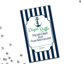 Nautical Diaper Raffle Tickets - Nautical Baby Shower - Navy Blue and Green - INSTANT DOWNLOAD - Imprimable