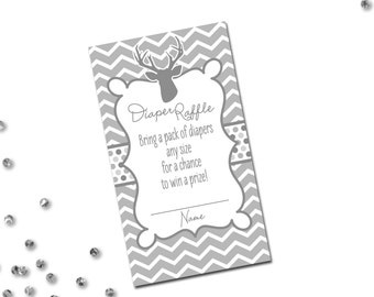 Diaper Raffle Ticket - Deer Baby Shower - Grey and White Chevron Stripes - INSTANT DOWNLOAD - Printable