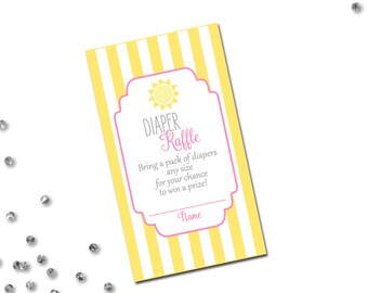 Diaper Raffle Ticket - You Are My Sunshine Baby Shower - Yellow Grey and Pink - INSTANT DOWNLOAD - Printable