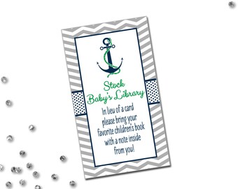 Book Request - Nautical Baby Shower - Chevron Stripes - Green Navy Blue Grey - INSTANT DOWNLOAD - Printable