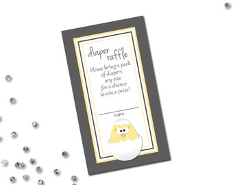 Diaper Raffle Ticket - About to Hatch Little Chick Baby Shower - Grey and Yellow - INSTANT DOWNLOAD - Printable