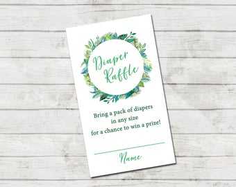 Diaper Raffle Ticket - Tropical Baby Shower - Luau Baby Shower - Green Leaves Wreath - Printable - INSTANT DOWNLOAD - Printable