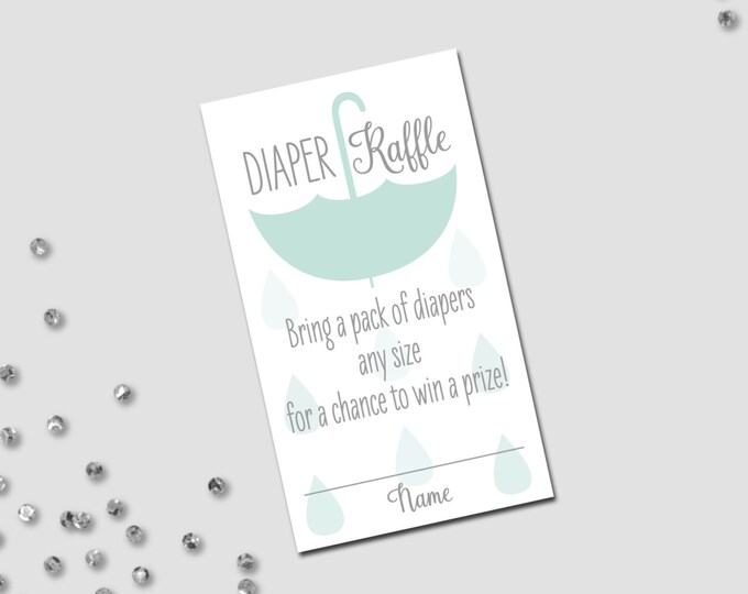 Umbrella Raffle Diaper Raffle Ticket - Umbrella Baby Shower - Hanging Umbrella and Rain ...