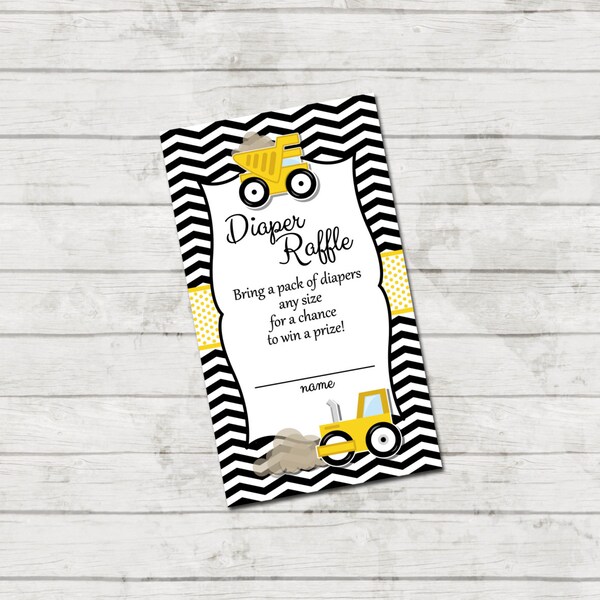 Diaper Raffle Ticket - Construction Baby Shower Invitation - Chevron Stripes - Black Yellow - INSTANT DOWNLOAD - Printable
