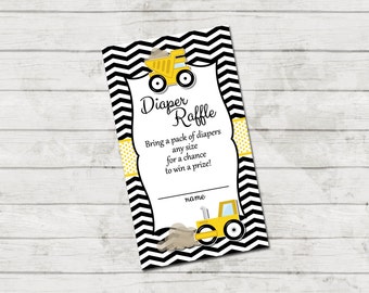 Diaper Raffle Ticket - Construction Baby Shower Invitation - Chevron Stripes - Black Yellow - INSTANT DOWNLOAD - Printable