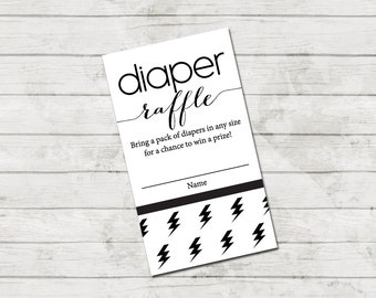 Diaper Raffle Ticket - Lightning Bolts Baby Shower - Modern Baby Shower - Black White Modern - INSTANT DOWNLOAD - Printable