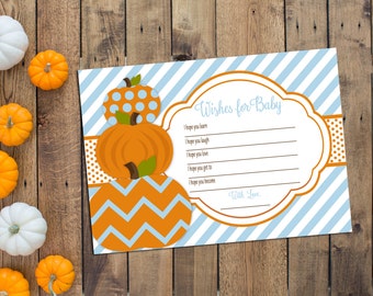 INSTANT DOWNLOAD - Well Wishes for Baby - Little Pumpkin Theme - Blue Stripes - DIY - Printable