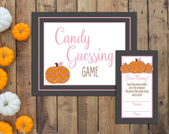 Candy Guessing Game - Little Pumpkin Baby Predictions - Little Pumpkin Shower - Fall Shower - Pink Gray - INSTANT DOWNLOAD - Printable