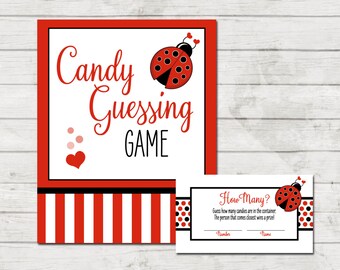 Candy Guessing Game - Valentines Baby Shower - Lady Bug - Lady Bug Valentine Shower - Red Black - INSTANT DOWNLOAD - Printable