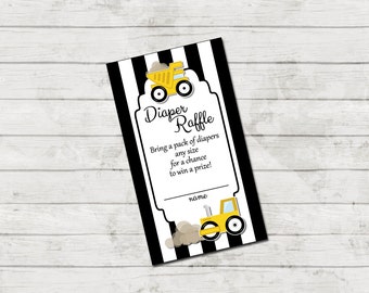 Diaper Raffle Ticket - Construction Baby Shower - Stripes - Black Yellow - INSTANT DOWNLOAD - Printable