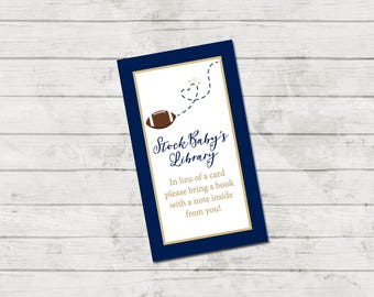 Book Request - Football Baby Shower - Baby Shower Game - Football and Heart - Blue and Tan Brown - INSTANT DOWNLOAD - Printable