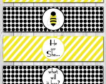 INSTANT DOWNLOAD - He or She What Will it Bee Baby Shower Gender Reveal Water Bottle Labels - DIY - Printable