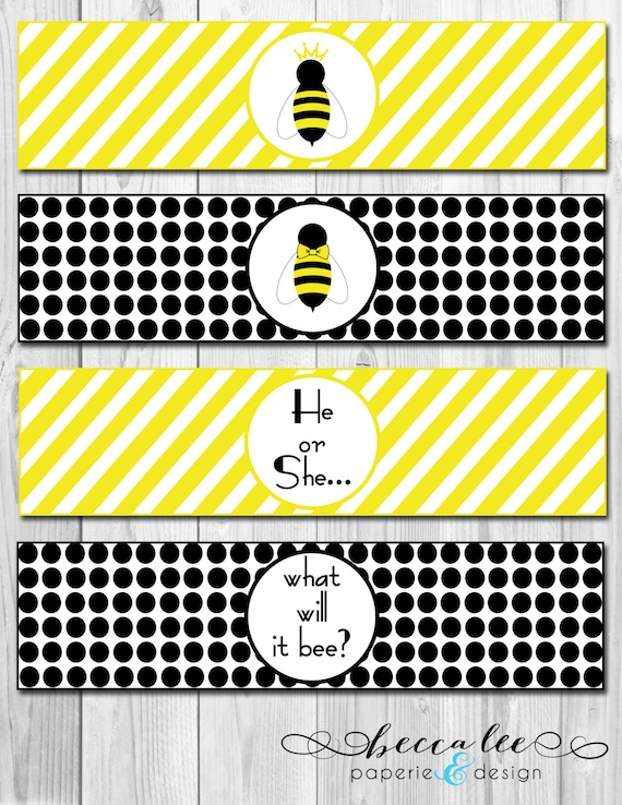 INSTANT DOWNLOAD - He or She What Will it Bee Baby Shower Gender Reveal Water Bottle Labels - DIY - Printable Il_570xn