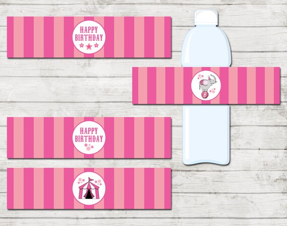 Water Bottle Labels - Circus Carnival Theme Birthday Party - Pink - INSTANT DOWNLOAD - Printable Il_570xn
