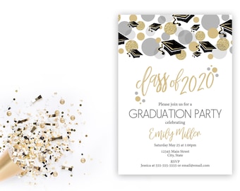 Graduation Party Invitation - Class of 2020 - High School Graduation - College Graduation - Gold Gray Confetti - Digital Email Printable