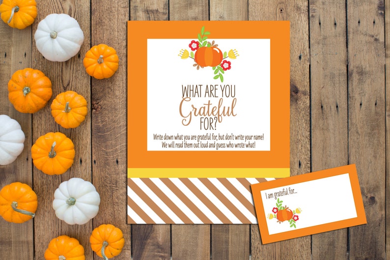 Thanksgiving Game What Are You Grateful For Thanksgiving Printables Friendsgiving Printables Pumpkin INSTANT DOWNLOAD Printable image 1