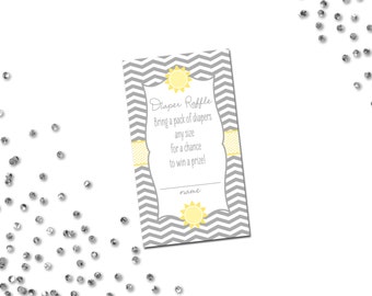 Diaper Raffle Ticket - You Are My Sunshine Baby Shower - Chevron Stripes - Grey Yellow - Modern Layout - INSTANT DOWNLOAD - Printable