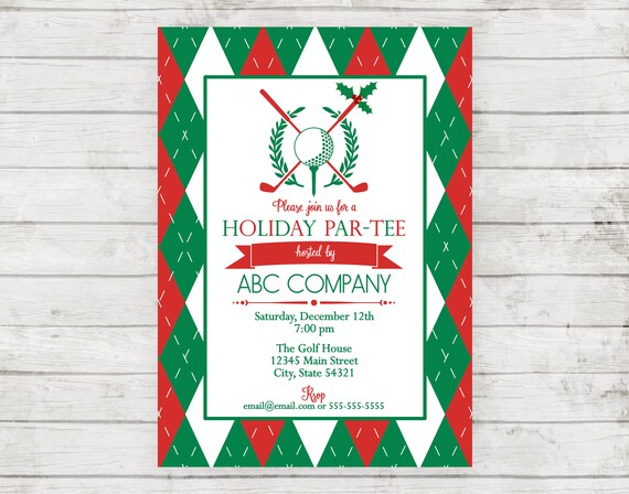 Golf Holiday Party Invitation - Company Golf Holiday Par-Tee - Company Party - Christmas Party - Argyle - Red Green - Printable Il_570xn