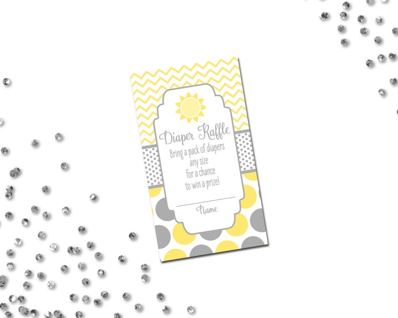 Diaper Raffle Ticket You Are My Sunshine Baby Shower Chevron Stripes and Big Polka Dots Grey Yellow INSTANT DOWNLOAD Printable image 1