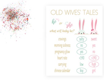 Gender Reveal Old Wives Tales - Gender Reveal Printable - Bunny Gender Reveal Shower - Printable