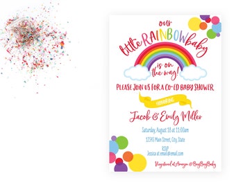 Rainbow Baby Shower Invitation - Rainbow Baby Shower - Co-Ed Couples Baby Shower - Printable