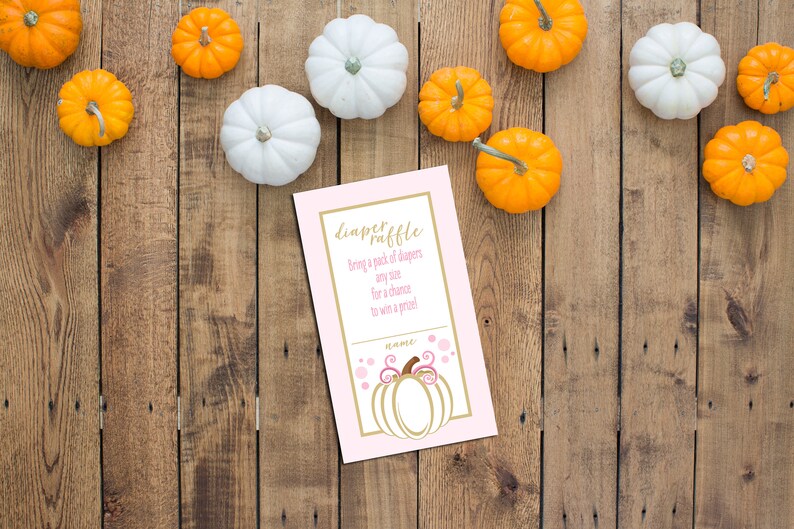 Diaper Raffle Ticket Little Pumpkin Shower Fall Baby Shower Pumpkin Pink and Gold INSTANT DOWNLOAD Printable image 1