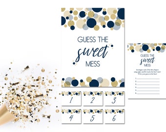 Guess the Sweet Mess Game - Dirty Diaper Game - Blue and Gold Baby Shower - Baby Shower Game & Sign - INSTANT DOWNLOAD - Printable