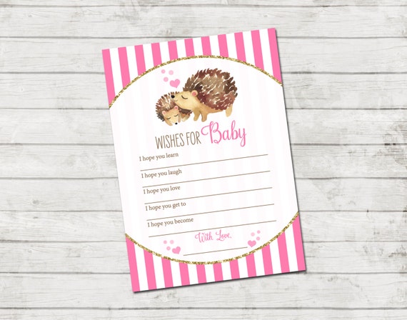 Wishes for Baby - Hedgehog Baby Shower - Hedgehog and Hearts Baby Shower - Stripes - Pink Gold and White - Printable Il_570xn