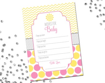 Wishes for Baby - You Are My Sunshine Baby Shower - Pink and Yellow - Polka Dots and Chevron Stripes - INSTANT DOWNLOAD - Printable