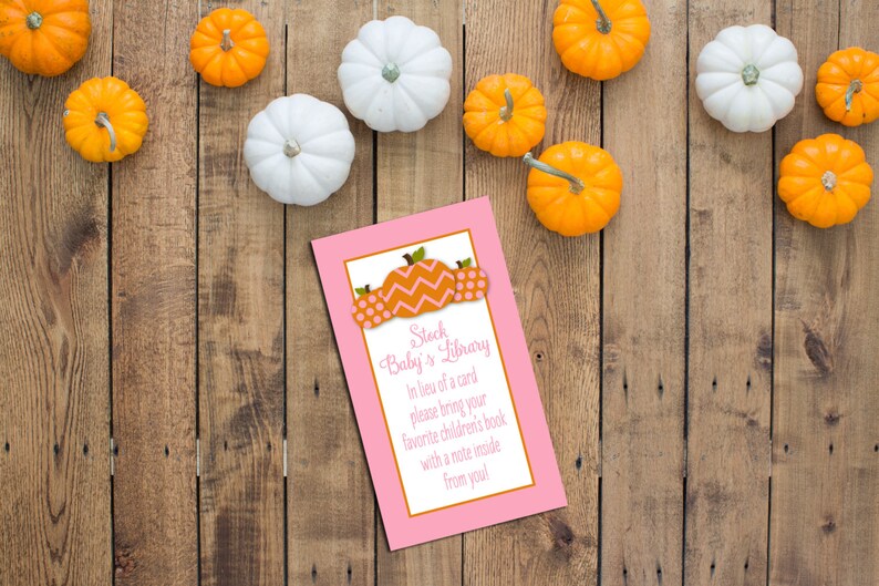 Book Request Little Pumpkin Baby Shower Pink Orange and White INSTANT DOWNLOAD Printable image 1