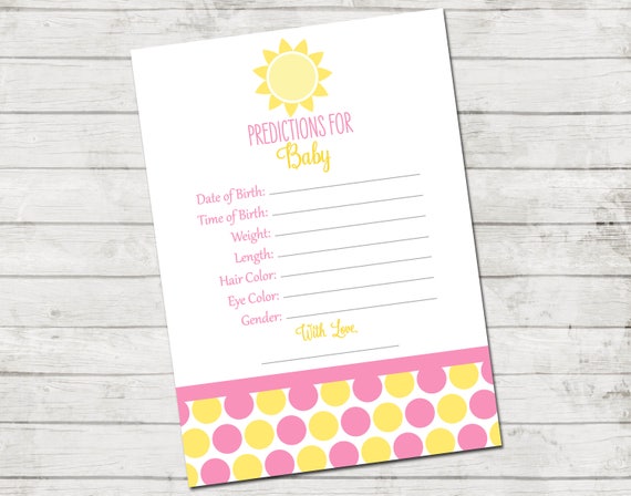 Baby Predictions - Sunshine Baby Shower - Baby Shower Game - Sunshine and Polka Dots - Yellow and Pink - INSTANT DOWNLOAD - Printable Il_570xn