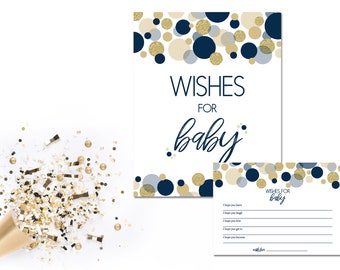 Wishes for Baby - Blue and Gold Baby Shower - Baby Shower Game & Sign - INSTANT DOWNLOAD - Printable