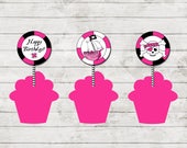 Cupcake Toppers - Pirate Princess Theme Birthday Party - Pink and Black - Party Circles - INSTANT DOWNLOAD - Printable Il_170x135