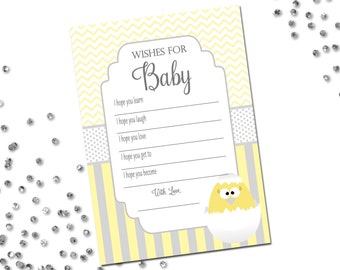 Wishes for Baby - About to Hatch Baby Shower - Little Chick - Easter Shower - Grey Yellow Stripes - INSTANT DOWNLOAD - Printable