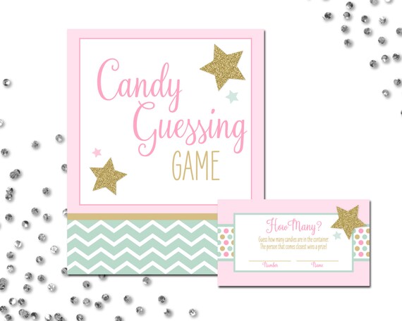 Candy Guessing Game - Star Theme Baby Shower - Twinkle Twinkle Baby Shower - Stars - Pink Mint Gold White - INSTANT DOWNLOAD - Printable Il_570xn