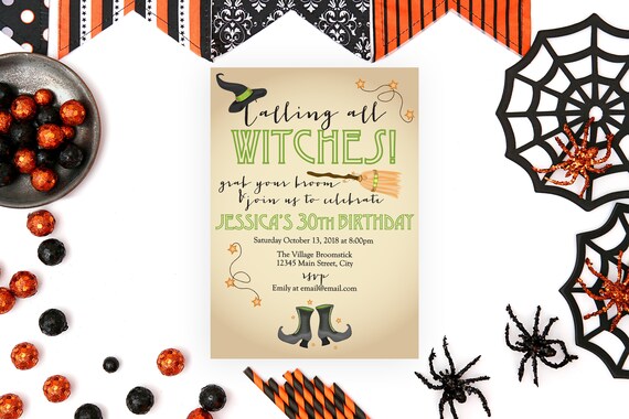 Calling All Witches - Hallowen Birthday Party Invitation - Witch - Digital Invitation - Printable Il_570xn