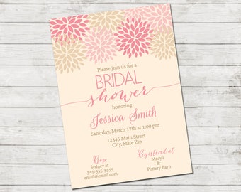 Bridal Shower Invitation - Pink Cream and Tan Bridal Shower - Pink & Tan Flowers - Printable