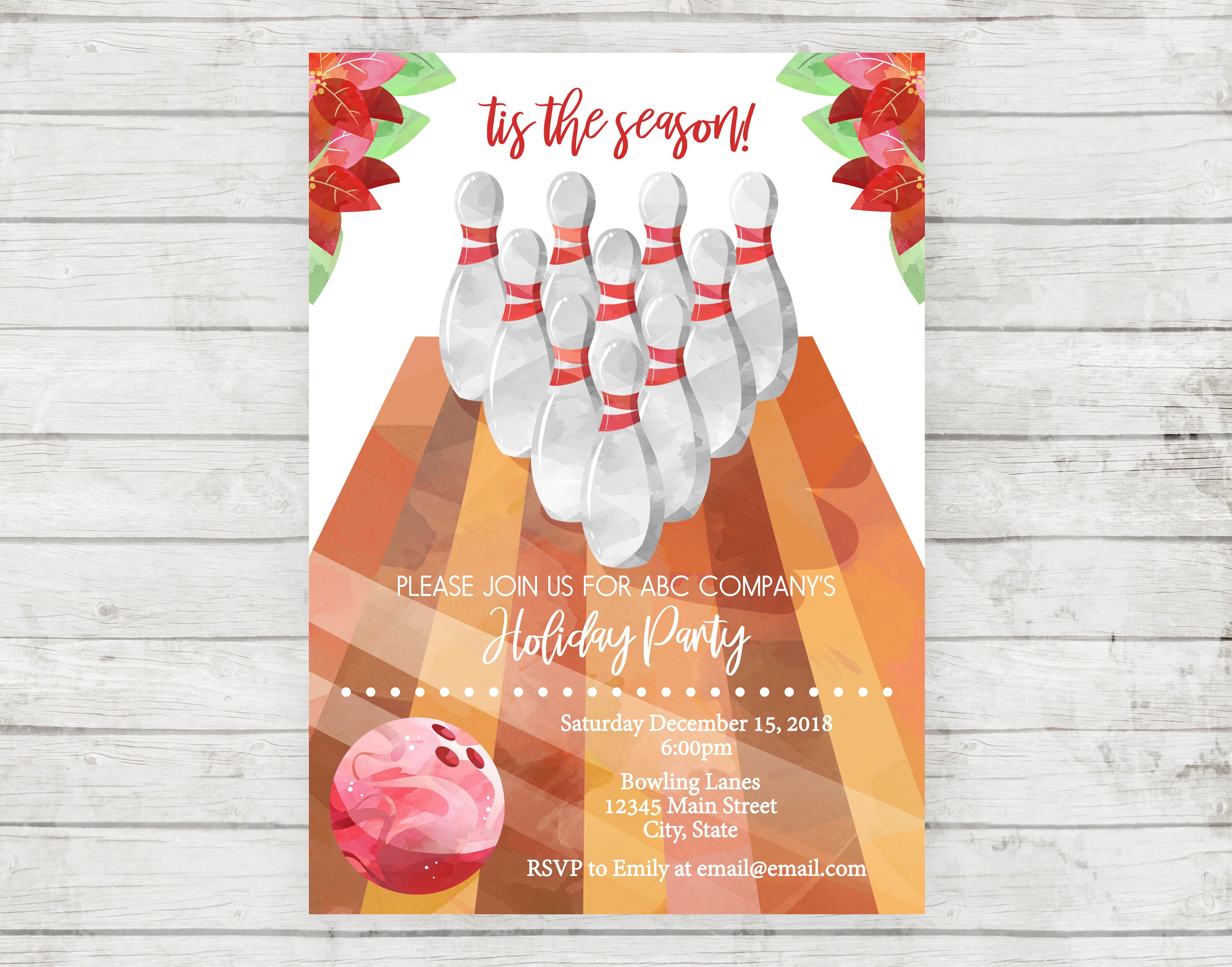 Company Holiday Party Invitation Bowling Party Holiday Etsy