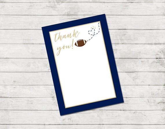 Thank You Note - Football Baby Shower - Football and Heart - Blue and Tan Brown - INSTANT DOWNLOAD - Printable Il_570xn
