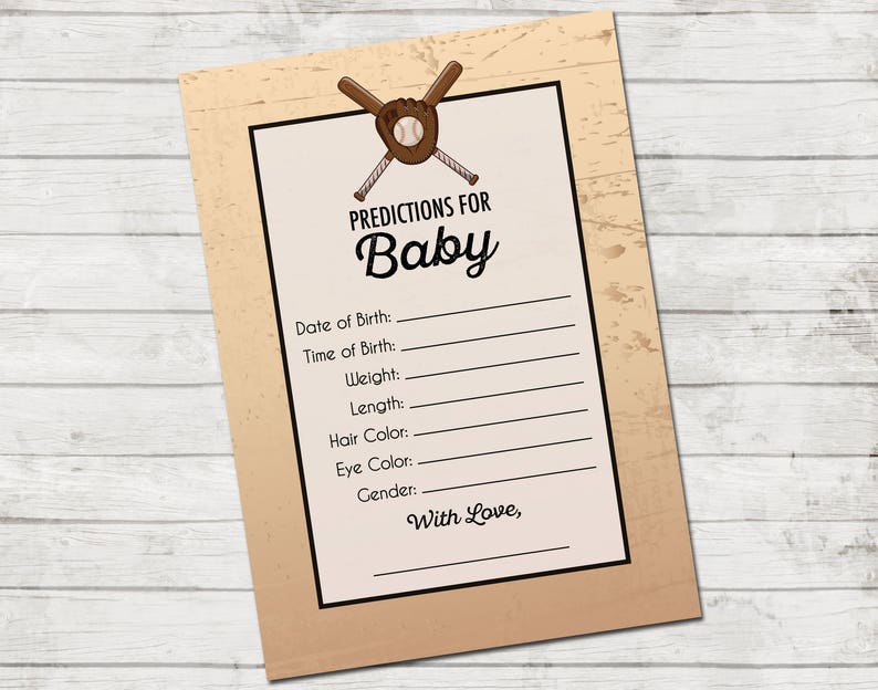 Baby Predictions Baseball Baby Shower Vintage Style Baseball Baby Shower Black Brown Tan INSTANT DOWNLOAD Printable image 1