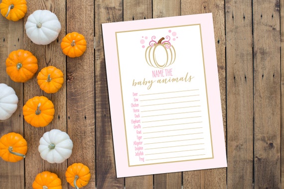 Baby Animals Game - Little Pumpkin Baby Shower Game - Fall Baby Shower - Pumpkin - Pink and Gold - INSTANT DOWNLOAD - Printable Il_570xn