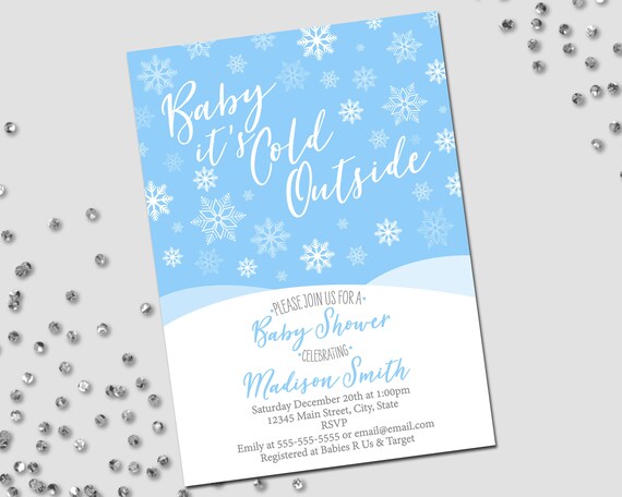 Baby It's Cold Outside Baby Shower Invitation - Winter Baby Shower - Baby Sprinkle - Snowflakes - Blue and White - Printable Il_570xn