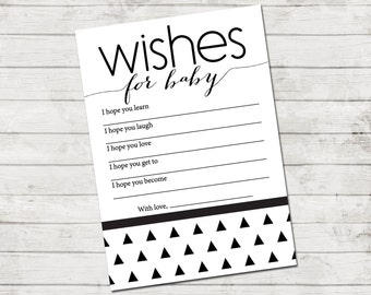 Wishes for Baby - Triangles Baby Shower - Modern Baby Shower - Black & White Series - Black White Modern - INSTANT DOWNLOAD - Printable